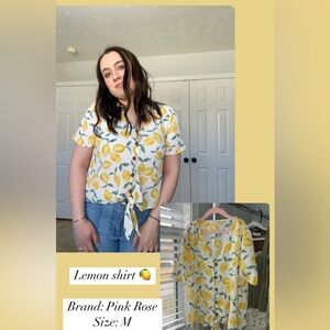 Pink Rose Lemon Patterned Blouse